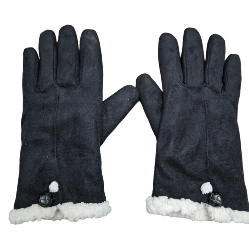 Elegant Black Gloves with White Fleece Trim